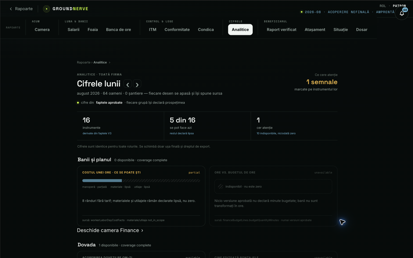 Analitice operaționale și financiare în aplicația desktop